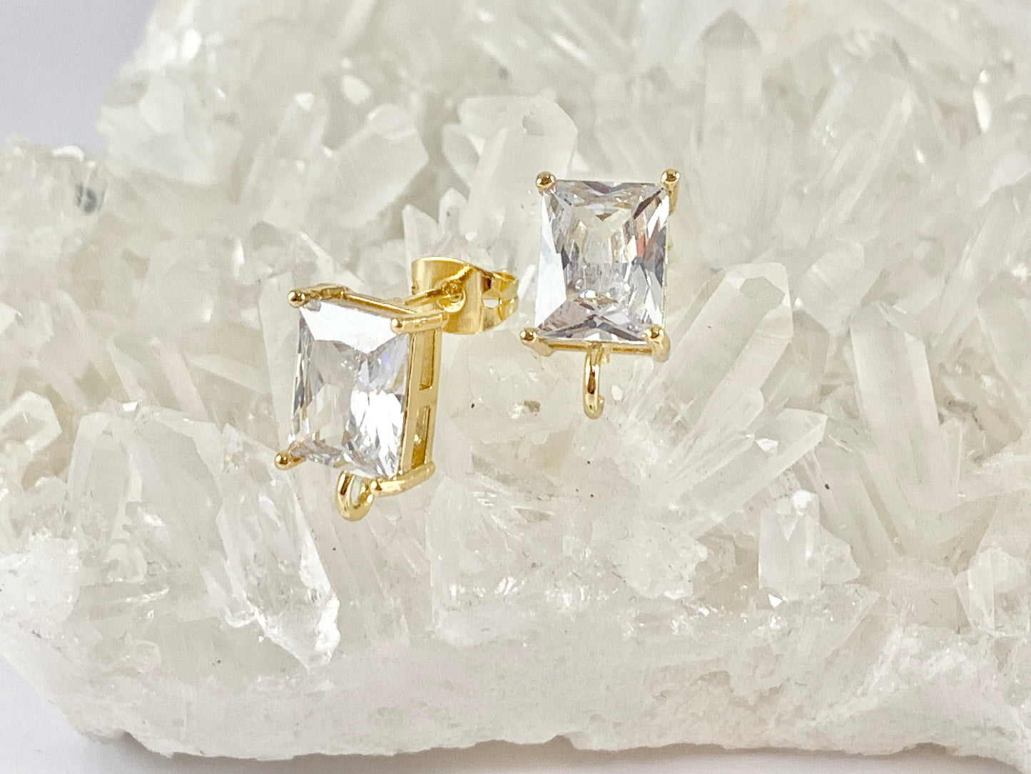 Componente del perno prisionero del pendiente del rectángulo del pavé chapado en oro real de 18 quilates sobre 5 pares de cobre