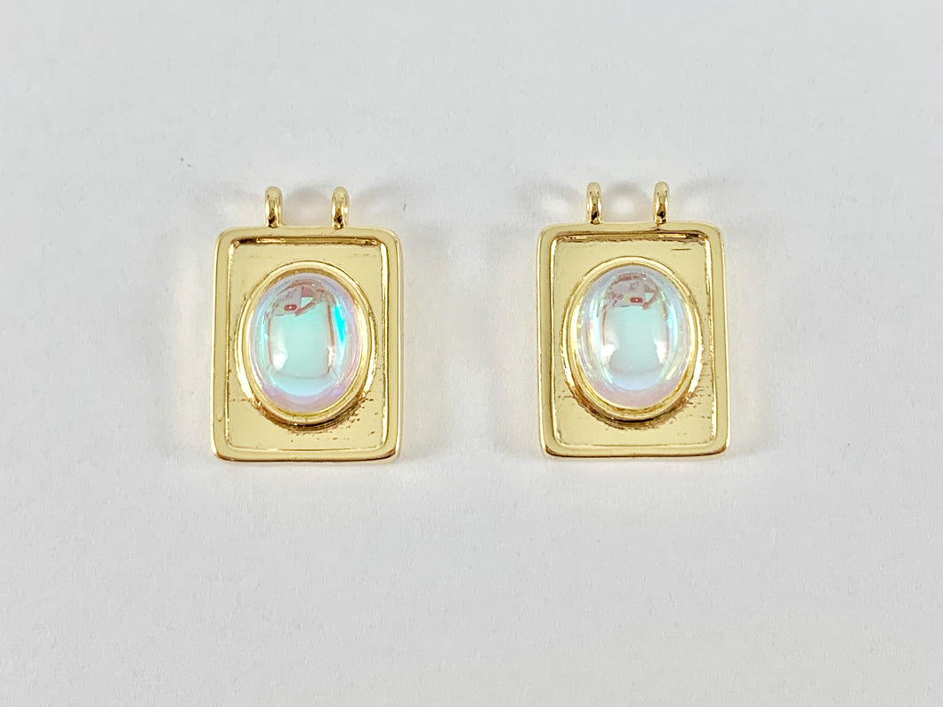 Opalite Oval AB Rectangle Pendants over 18K Gold plated Copper 6 pcs