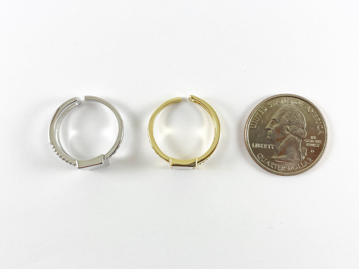 18K Gold/Silver Plated CZ Pave White Lip Shell Pearl Rectangle Double Banded Adjustable Ring 4pcs