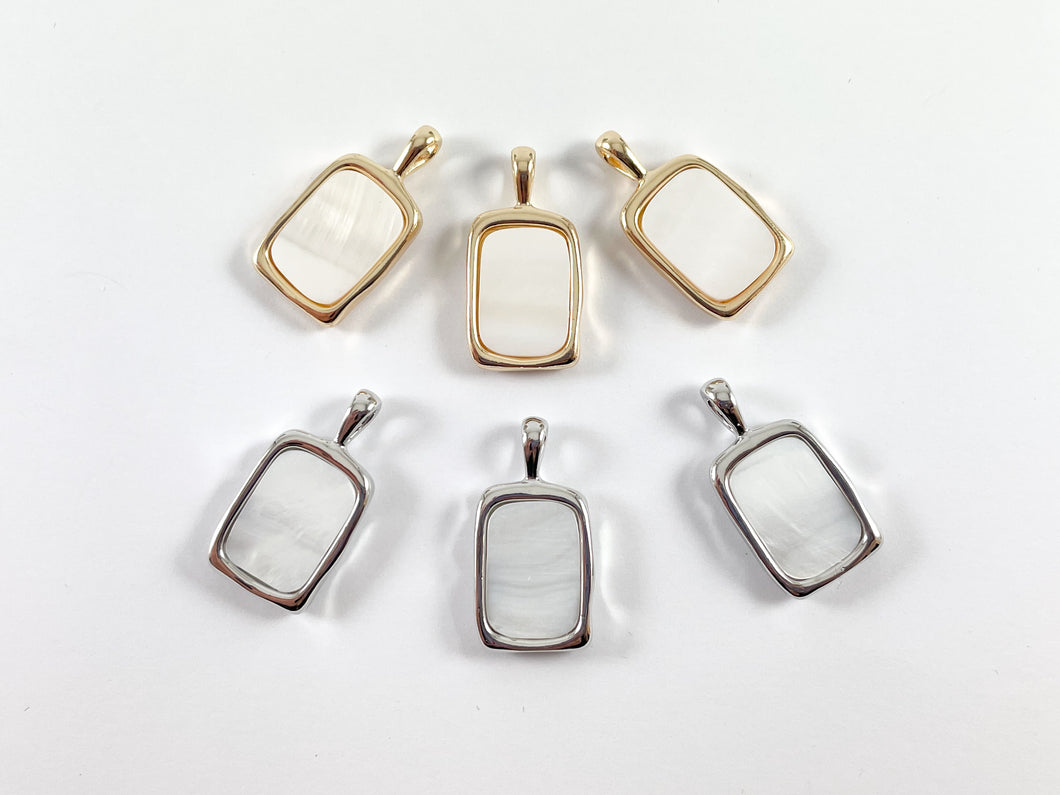 Real Gold/Silver Plated 18K Rectangle Shell Charm/Pendant Over Copper 6 pcs