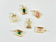 Load image into Gallery viewer, Elongated Oval Rhinestone CZ Pave Rectangle Charms in Pink Green Clear over 18K Gold plated Copper 8 pcs
