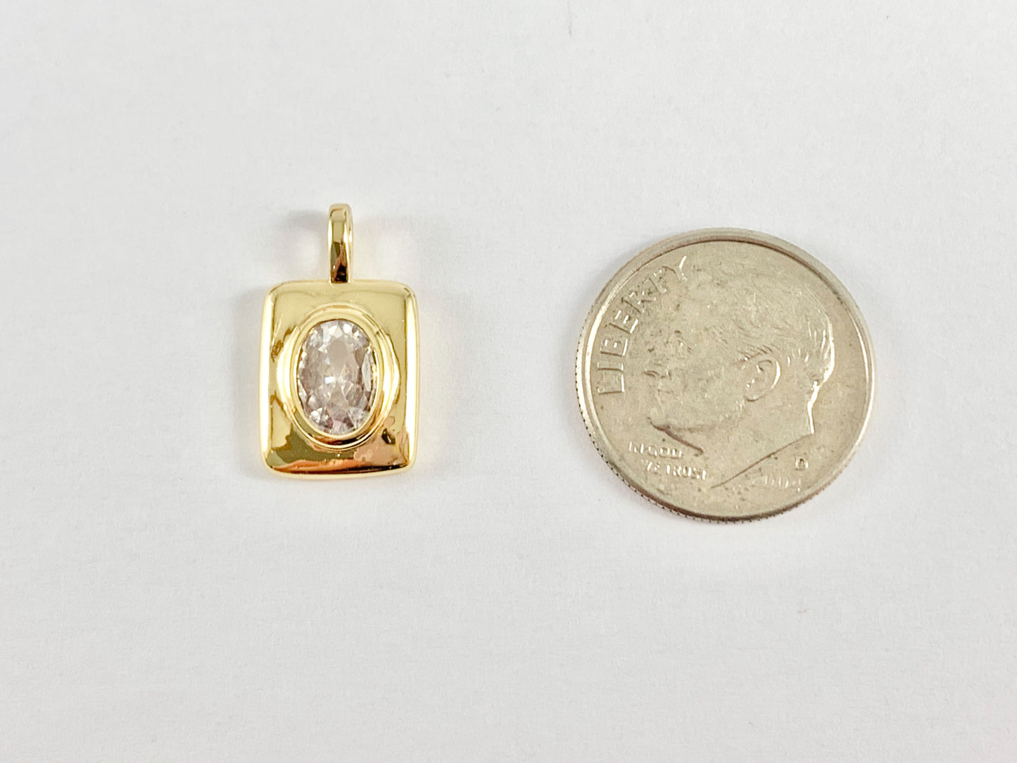 Elongated Oval Rhinestone CZ Pave Rectangle Charms in Pink Green Clear over 18K Gold plated Copper 8 pcs