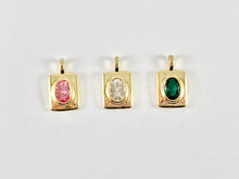 Load image into Gallery viewer, Elongated Oval Rhinestone CZ Pave Rectangle Charms in Pink Green Clear over 18K Gold plated Copper 8 pcs
