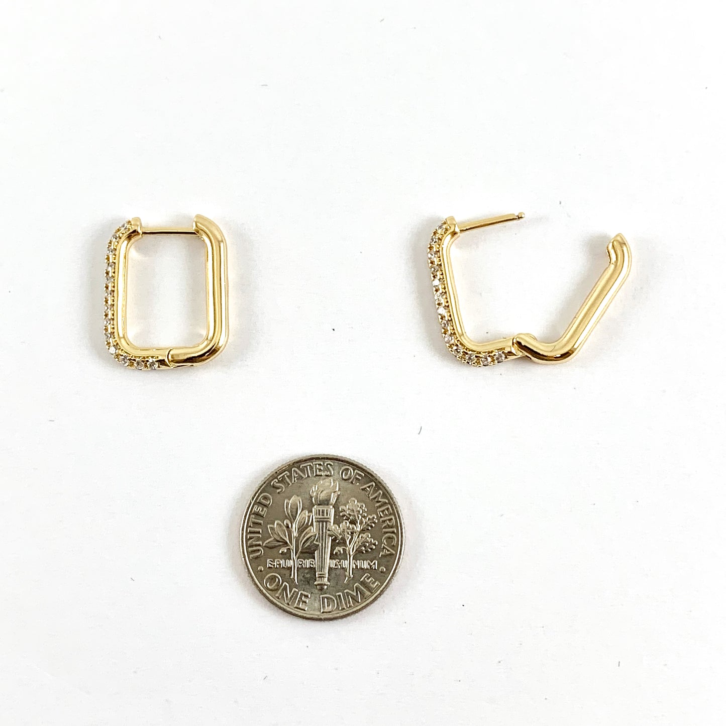 Real 18K Gold Plated Pave Rectangle Earring Over Copper 5pairs