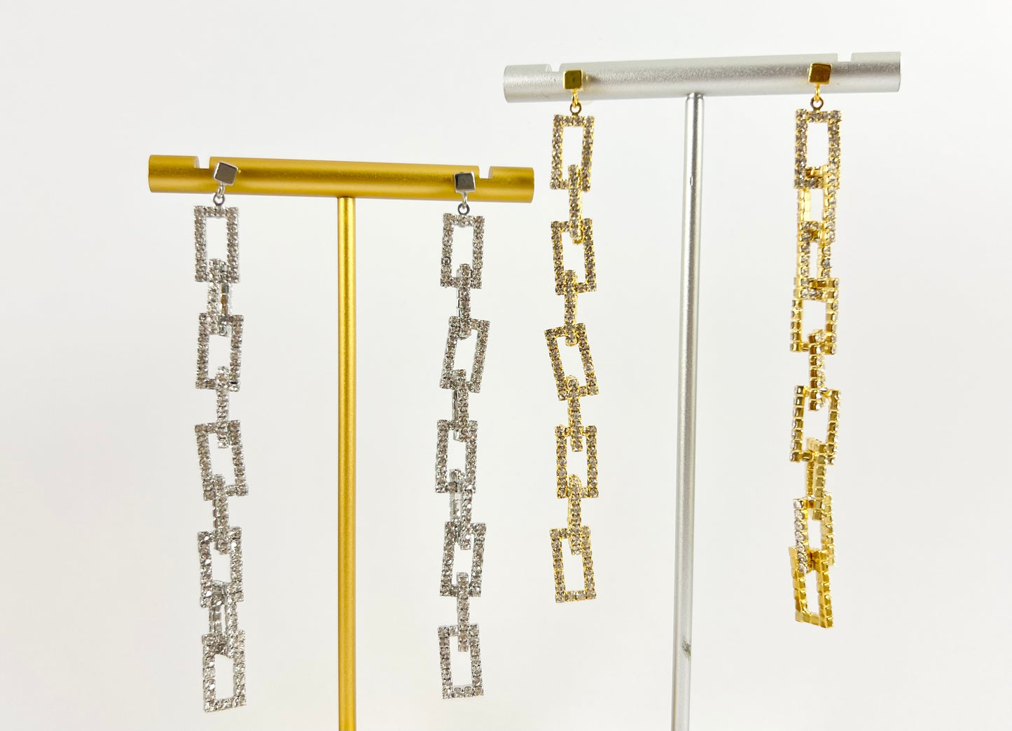 Aretes colgantes con eslabones rectangulares pavimentados con circonitas cúbicas de oro o plata en chapado en oro de 18 quilates sobre cobre, 2 pares