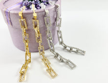 Load image into Gallery viewer, Gold or Silver CZ Pave Rectangle Link Dangle Earrings in 18K Gold Plating over Copper 2 pairs
