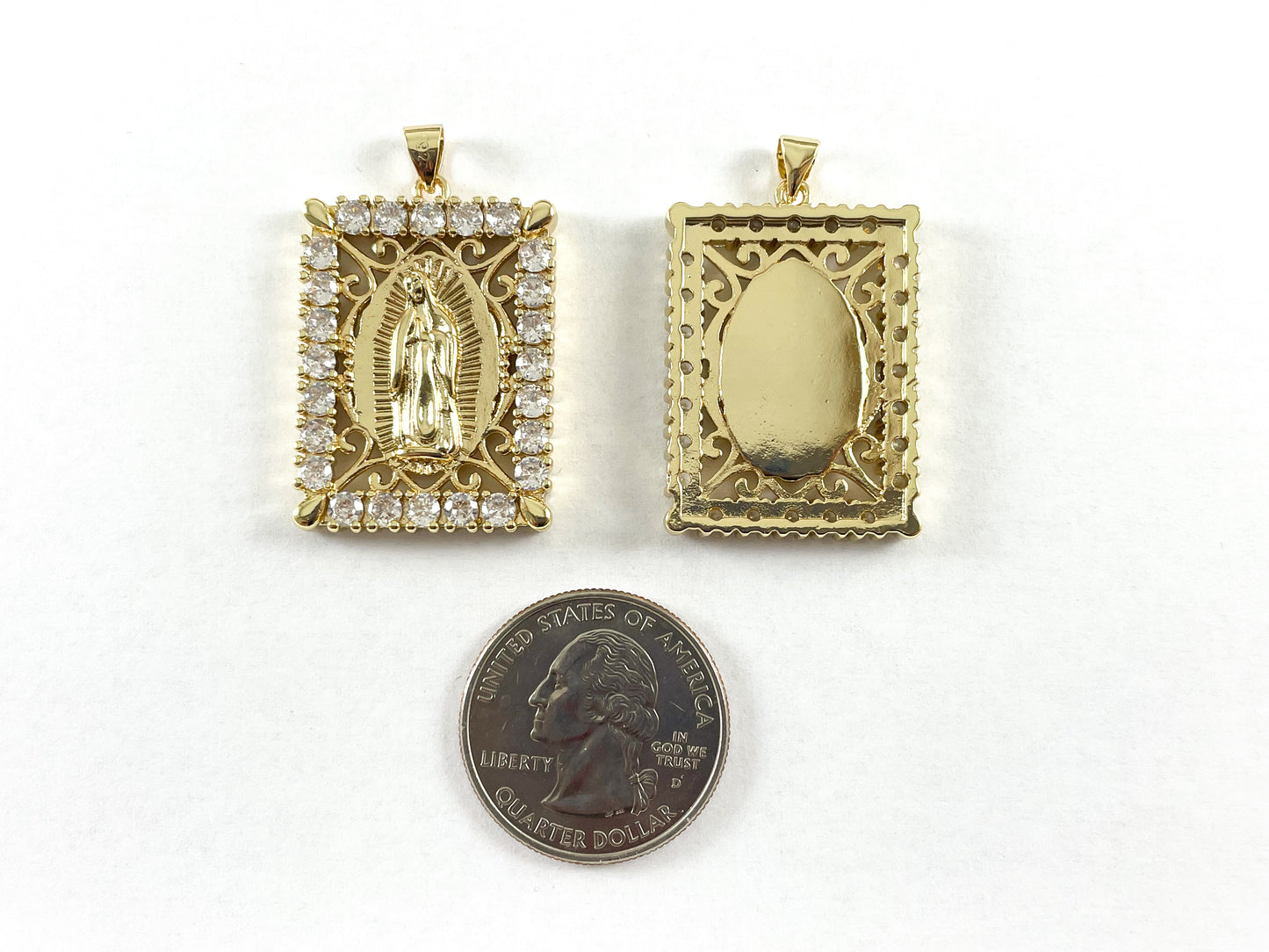18K Gold Plated Micro CZ Pave Religious Guadalupe Pendant Over Brass 5pcs