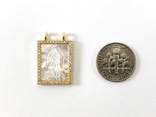 Load image into Gallery viewer, 18K Gold Plated CZ Pave Mother Pearl Shell Virgin Mary Charm Connector 3pcs
