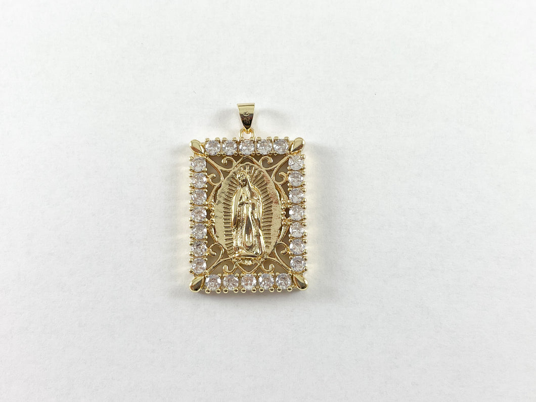 18K Gold Plated Micro CZ Pave Religious Guadalupe Pendant Over Brass 5pcs