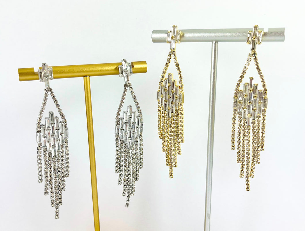 Chandelier Earrings Rhinestone Dangle CZ Pave Earrings in 18K Gold or Silver plated over Copper 1 pair