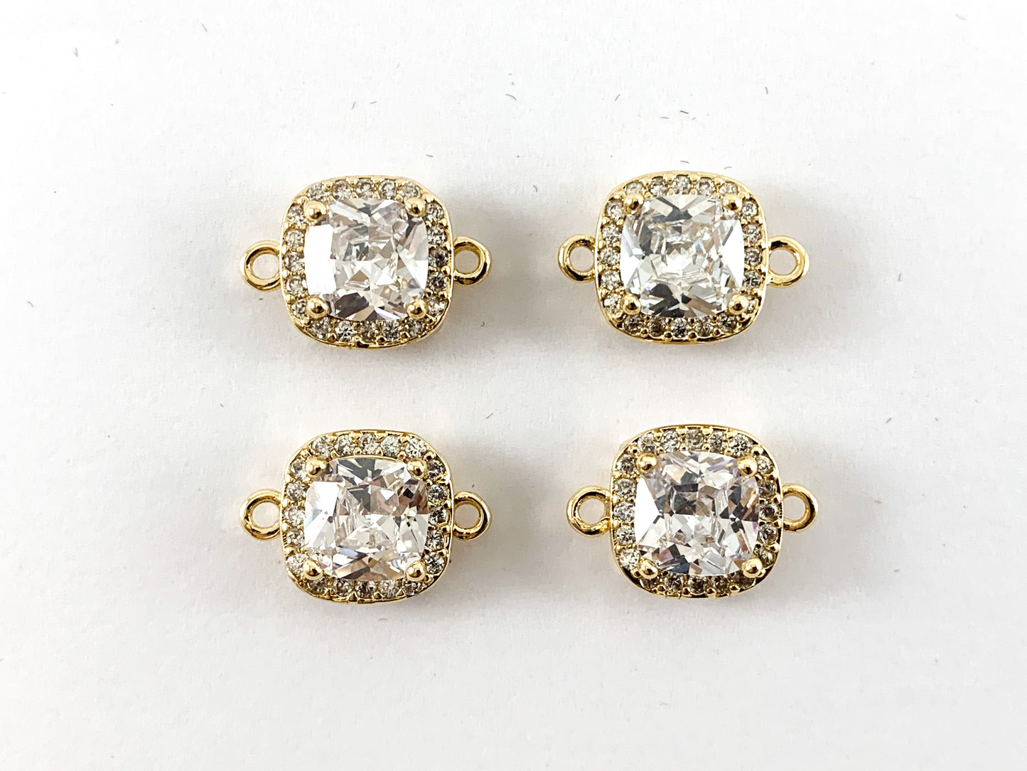 18K Gold/Silver Plated CZ Pave Square Connector Over Copper 6pcs