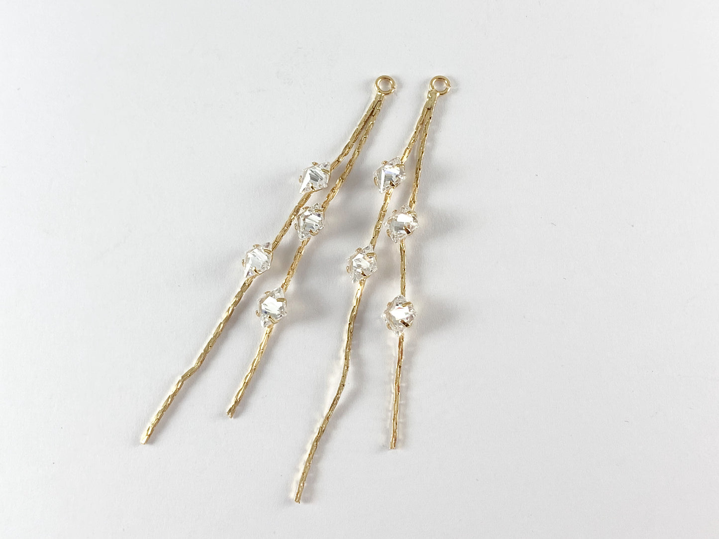 18K Gold Plated Dangle Rhinestone Tassels Over Brass 6 pcs