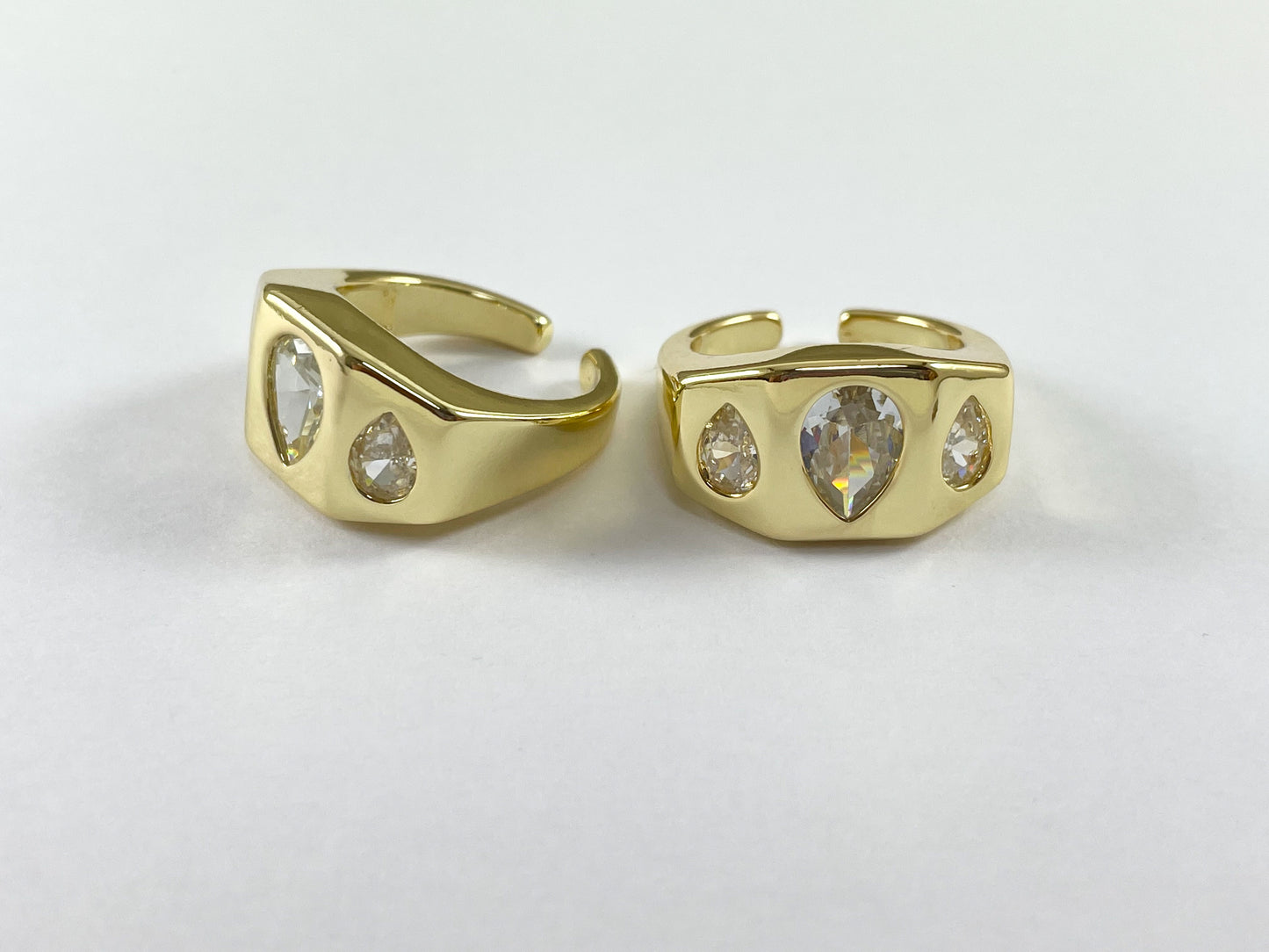 18K Gold Plated Thick CZ Pave Teardrop Signet Ring 4pcs