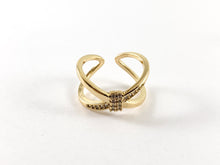 Cargar imagen en el visor de la galería, Anillo de pajarita ajustable con pavé de circonita cúbica chapado en oro real de 18 quilates y platino, 4 pares
