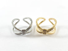Cargar imagen en el visor de la galería, Anillo de pajarita ajustable con pavé de circonita cúbica chapado en oro real de 18 quilates y platino, 4 pares
