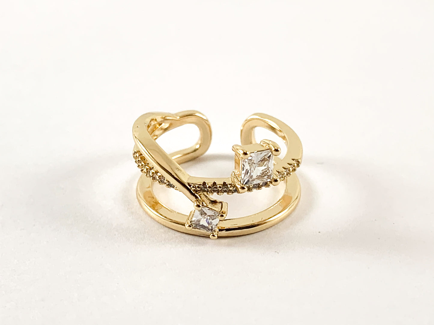 Real 18K Gold and Platinum Plated CZ Pave Adjustable Ring 4pcs