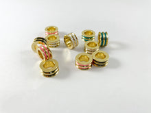 Load image into Gallery viewer, Enamel Rondelle Large Hole Spacer Beads Charm in Real Gold 18K Plated over Brass 10pcs
