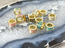 Load image into Gallery viewer, Enamel Rondelle Large Hole Spacer Beads Charm in Real Gold 18K Plated over Brass 10pcs
