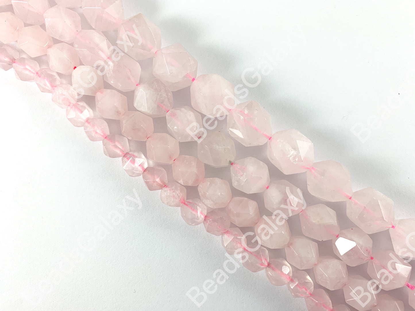 Handcut Rose Quartz Starcut Faceted Natural Gemstone Beads Around 15"