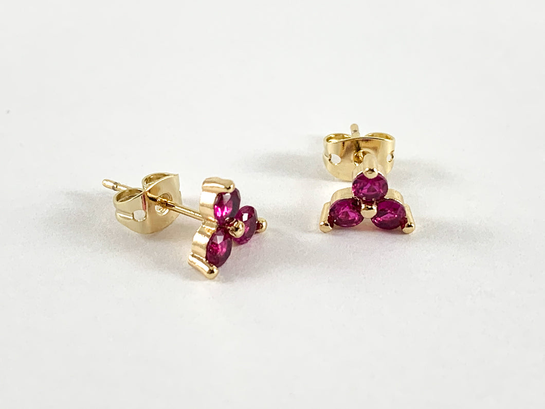 Real 18K Gold Plated Magenta Pave Earring Stud Over Copper 5pairs