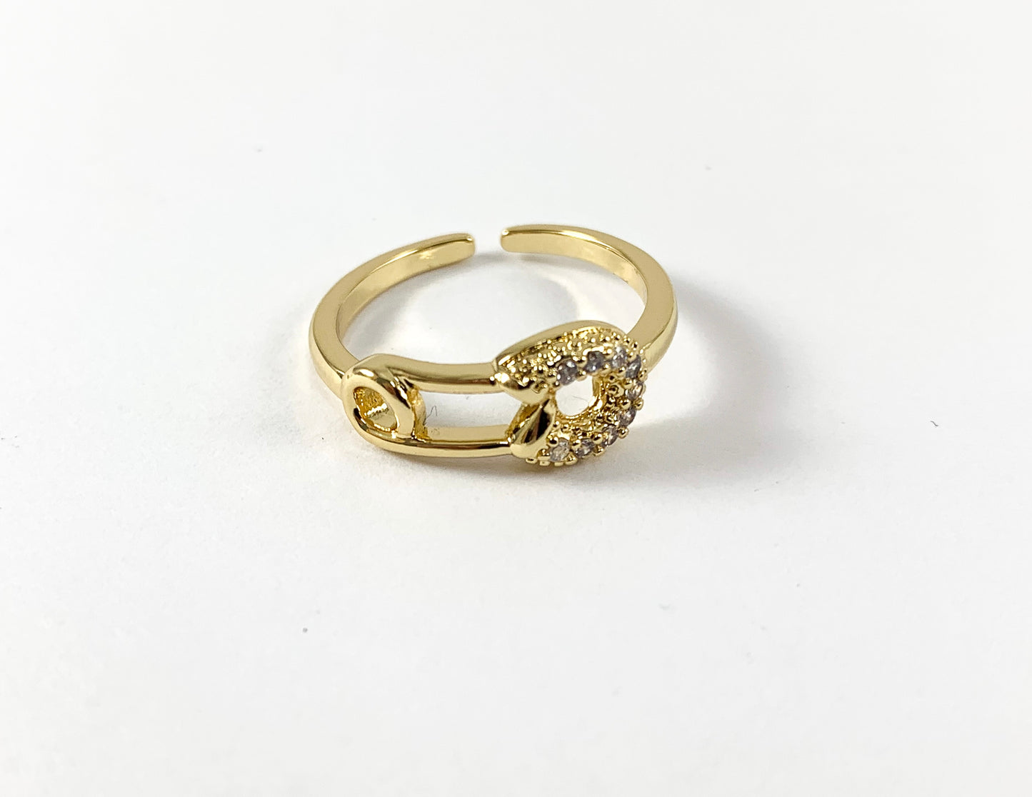 Anillo ajustable con pasador de seguridad chapado en oro real de 18 quilates, 5 piezas