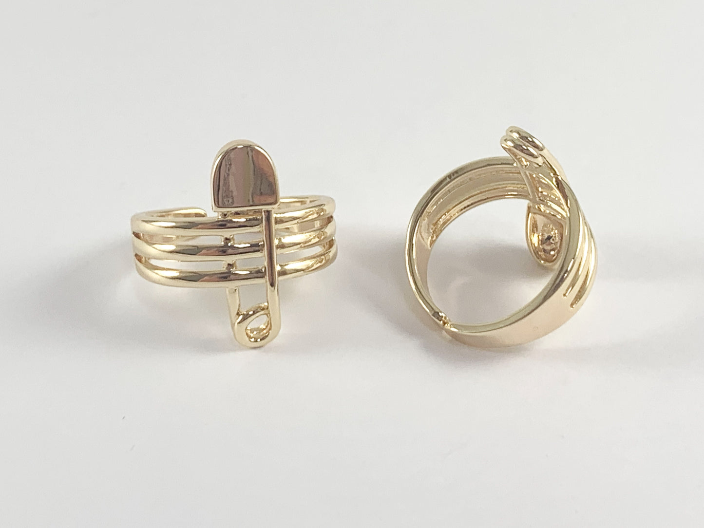 Real 18K Gold Plated Triple Band Safety Pin Adjustable Ring 5pc