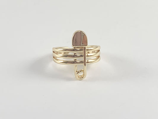 Real 18K Gold Plated Triple Band Safety Pin Adjustable Ring 5pc