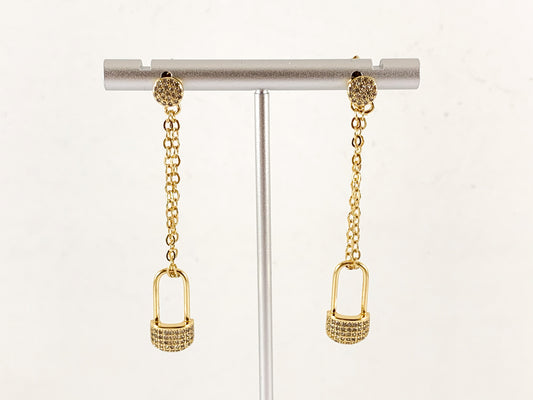 Real Gold/Platinum 18K Plated CZ Pave Safety Pin Dangle Earring 2pairs