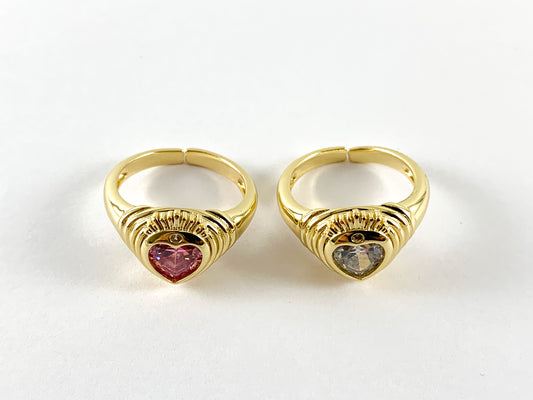 Anillo de corazón de Claddagh con pavé de circonita cúbica chapado en oro real de 18 quilates, 4 piezas, tamaño 6