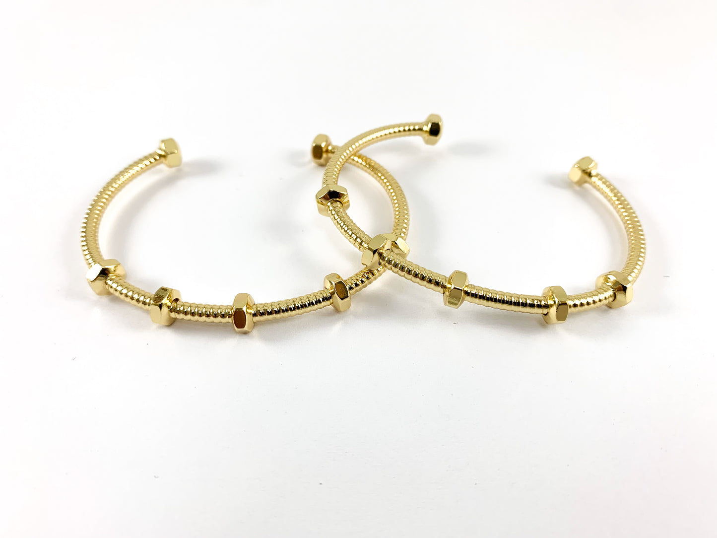 Real Gold 18K Plated Copper Screw Design Adjustable Bracelet Open Cuffs 3pcs