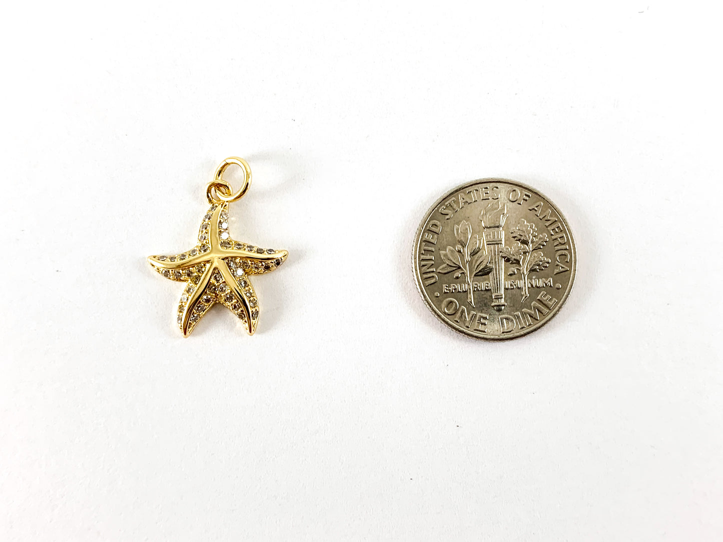 Real Gold 18K Plated Micro CZ Starfish Pave Charm Over Brass 6pcs