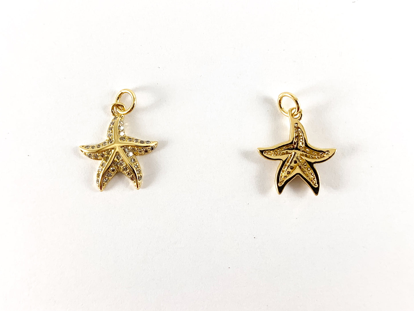 Real Gold 18K Plated Micro CZ Starfish Pave Charm Over Brass 6pcs