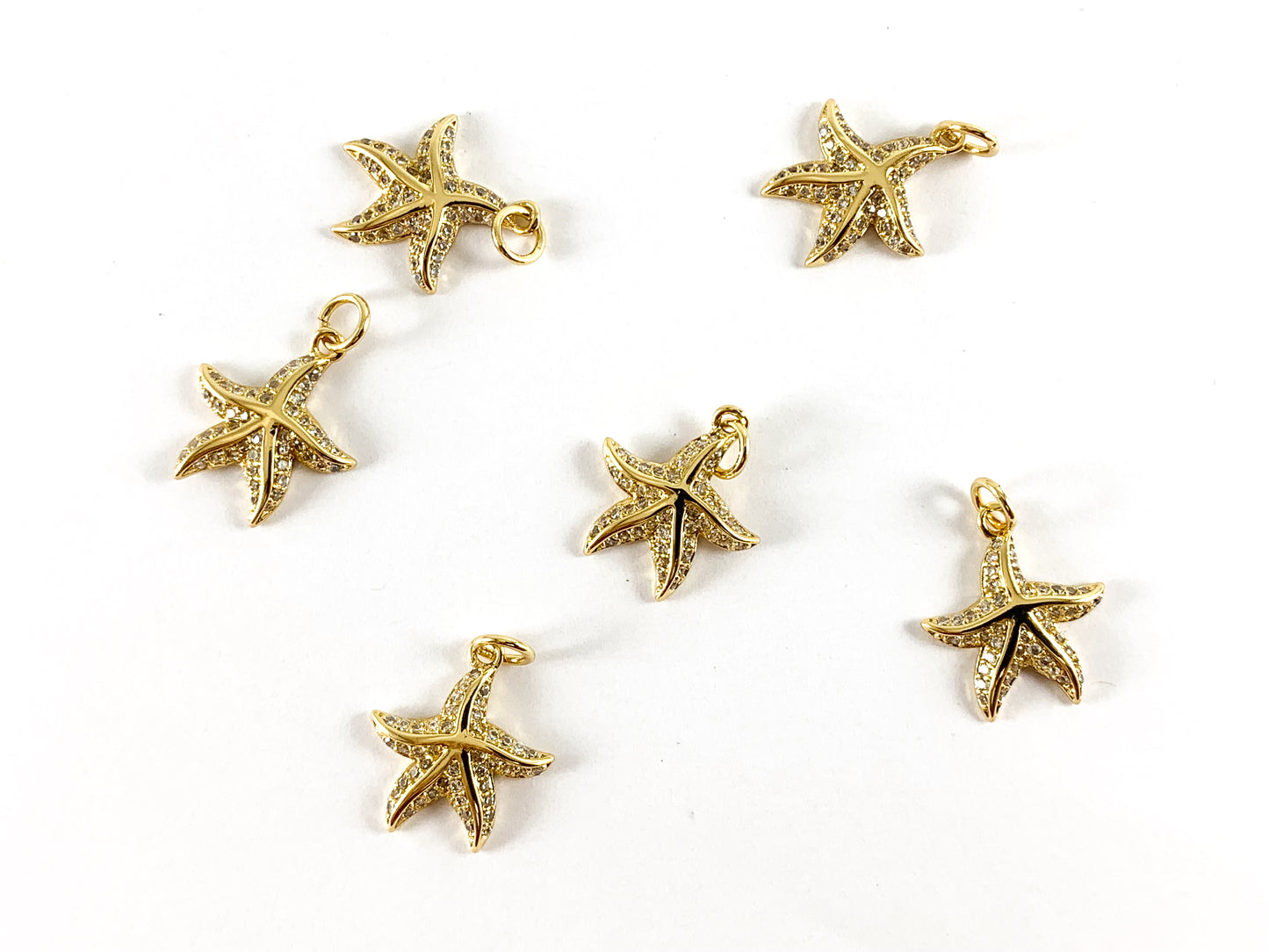 Real Gold 18K Plated Micro CZ Starfish Pave Charm Over Brass 6pcs