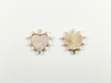 Load image into Gallery viewer, 18K Real Gold Plated Micro CZ Pave White Lip Shell Heart Charm Pendant Over Copper 6pcs
