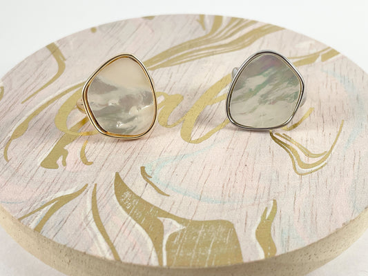 Real Gold/Platinum 18K Plated Copper White Lip Shell Bold Statement Ring 4pcs