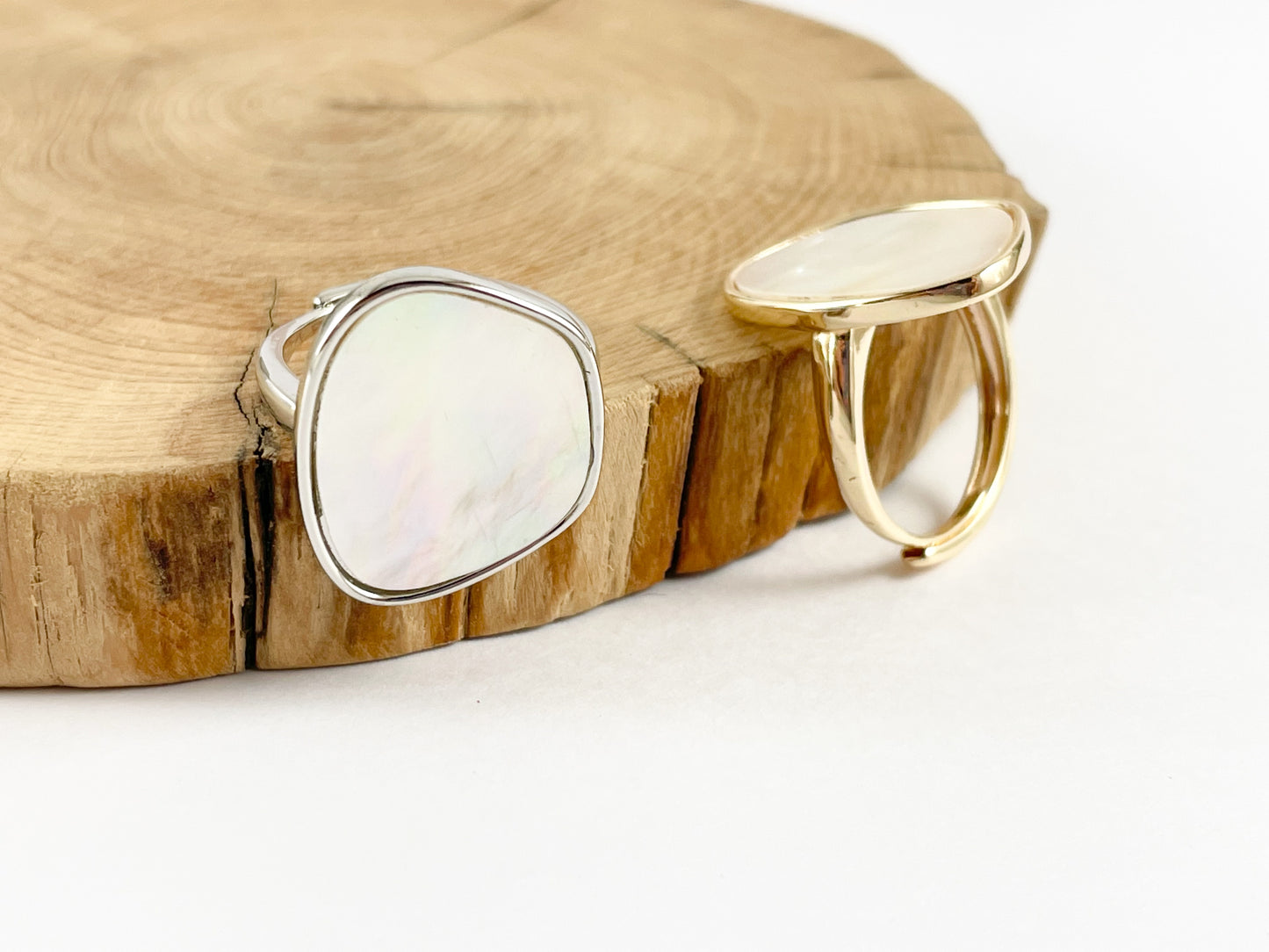 Real Gold/Platinum 18K Plated Copper White Lip Shell Bold Statement Ring 4pcs