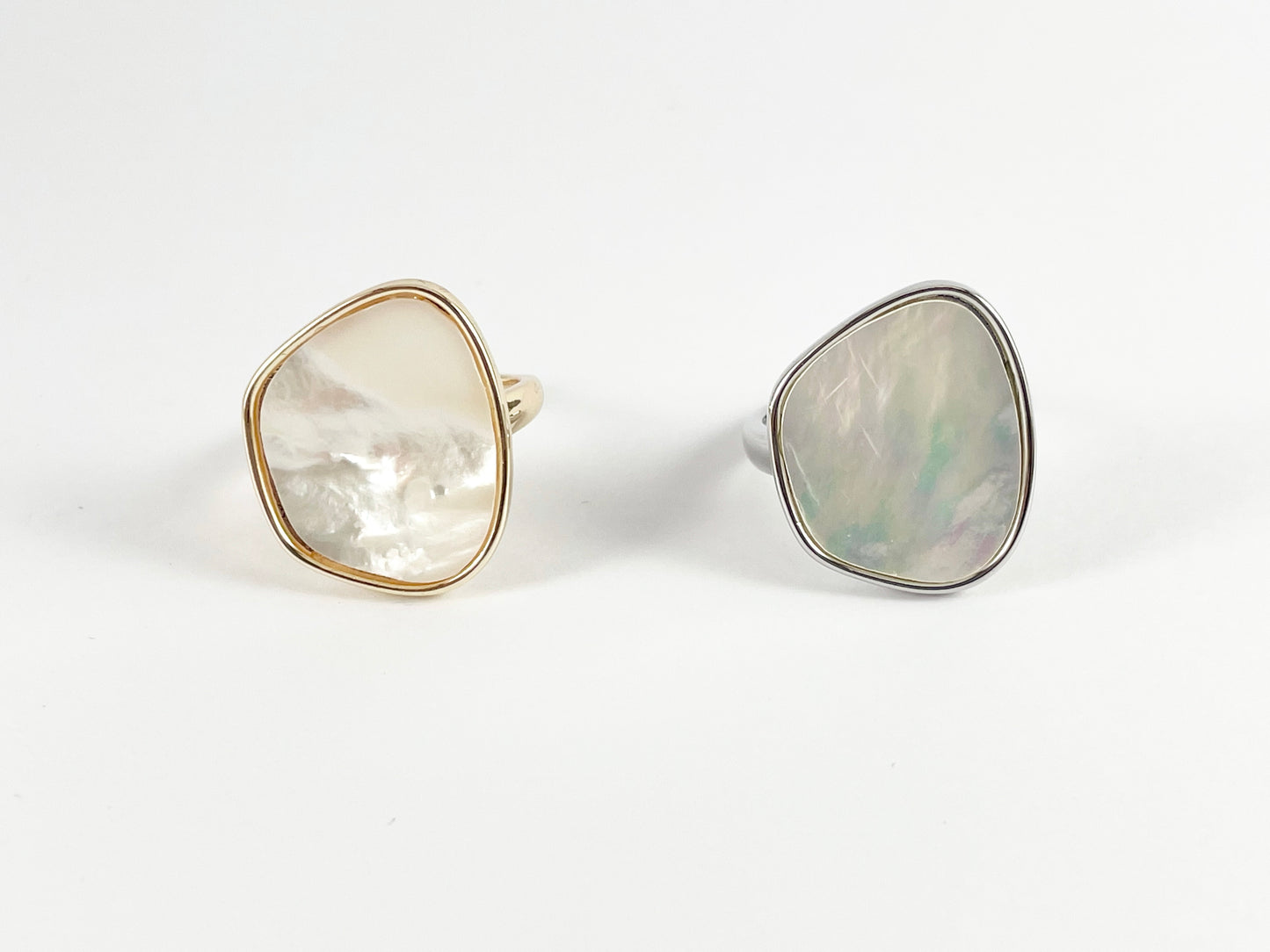 Real Gold/Platinum 18K Plated Copper White Lip Shell Bold Statement Ring 4pcs