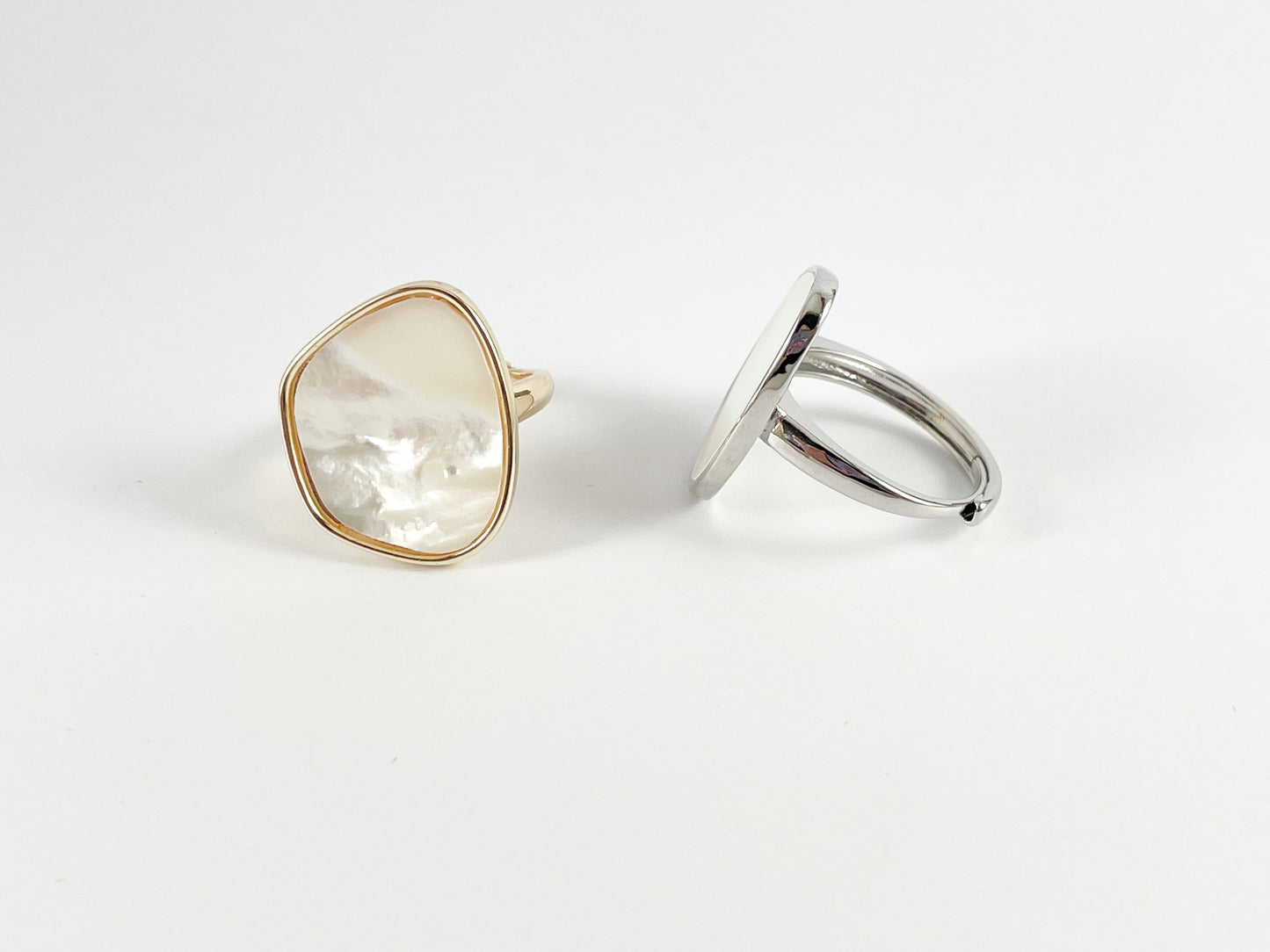 Real Gold/Platinum 18K Plated Copper White Lip Shell Bold Statement Ring 4pcs