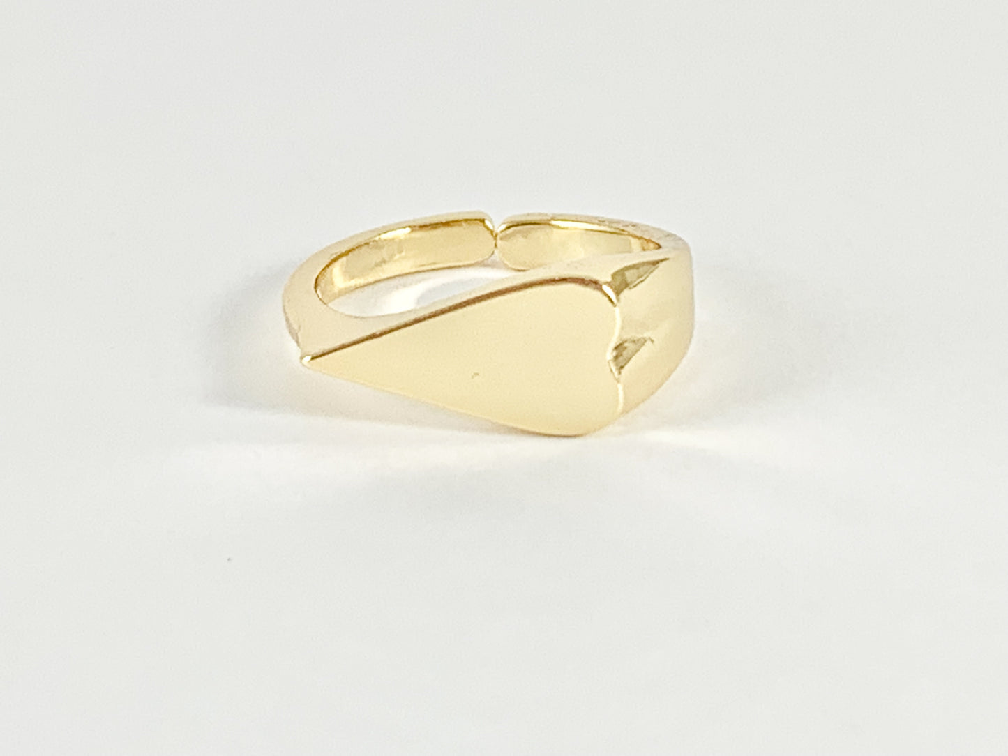 Side Heart Signet Adjustable Ring in Real Gold 18K Plated Copper 5pcs