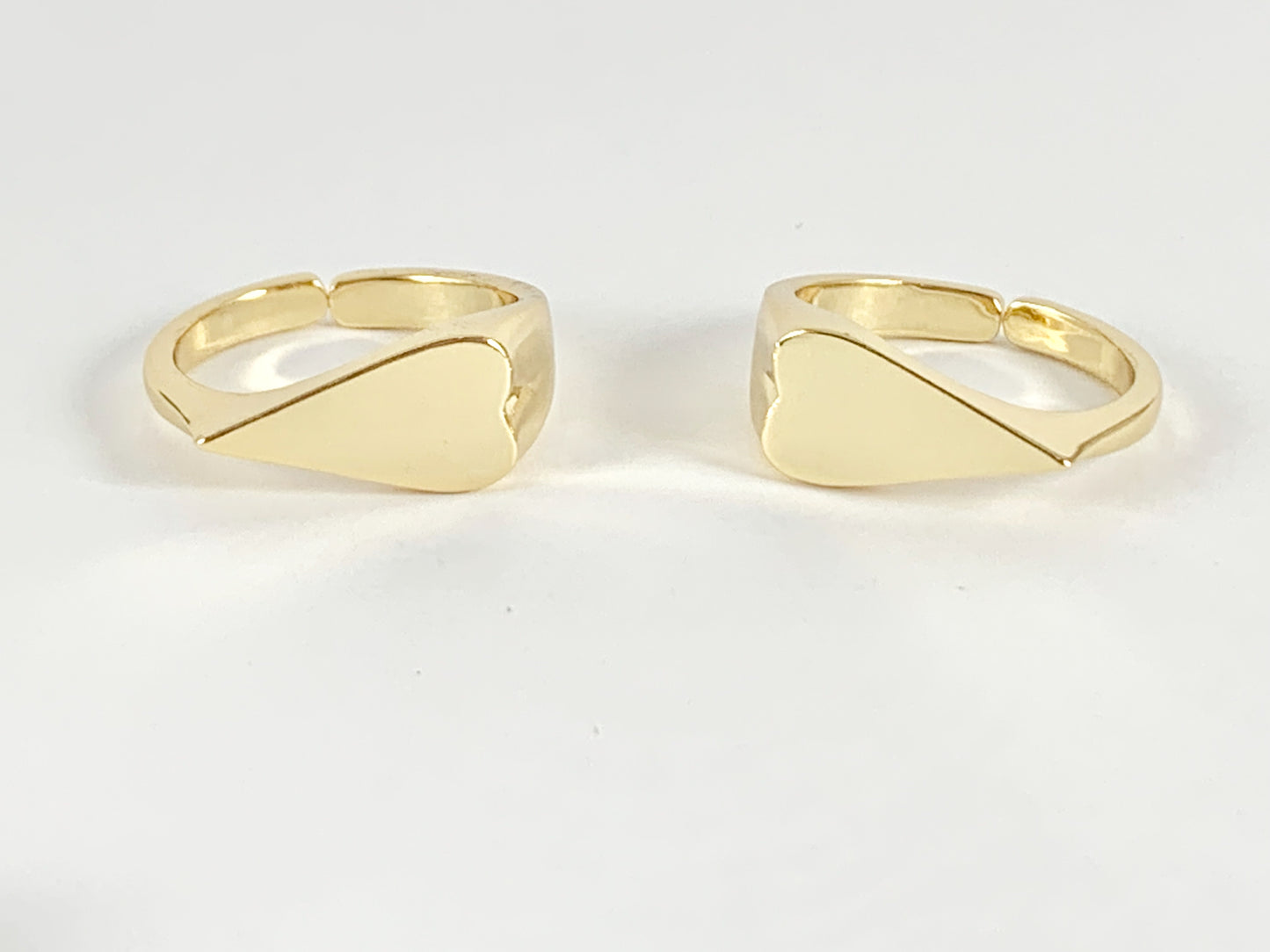 Side Heart Signet Adjustable Ring in Real Gold 18K Plated Copper 5pcs