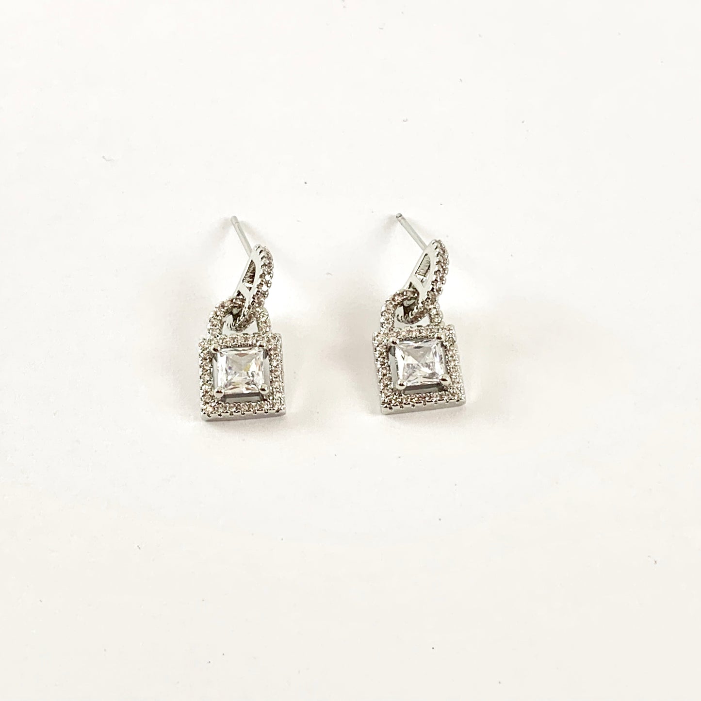 Real 18K Gold / Platinum Plated CZ Pave Locket Earrings Over Copper 3pairs