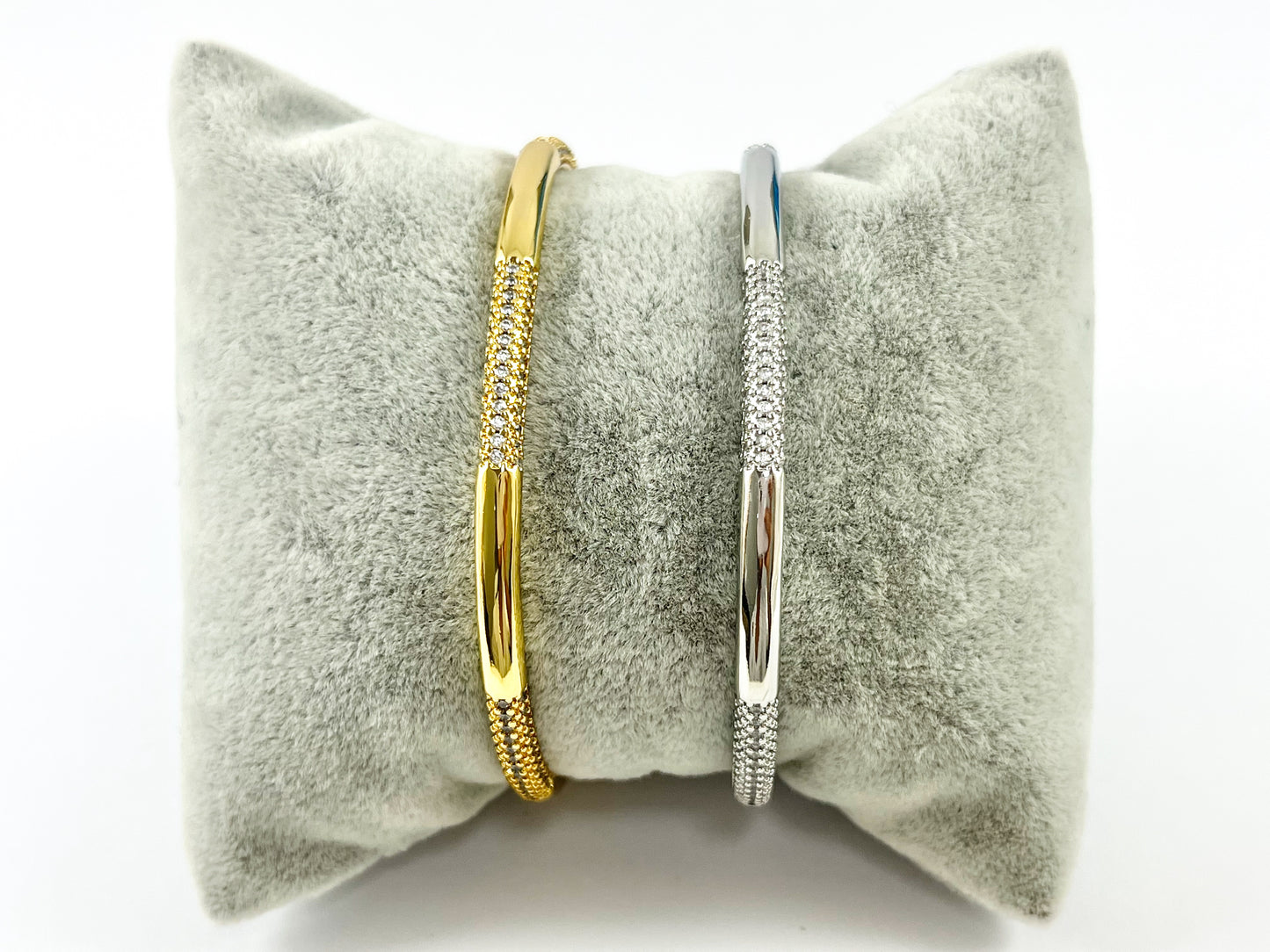 Real Gold/Platinum 18K Plated Copper CZ Pave Simple Minimal Rhinestone Bracelet Cuffs 1pc