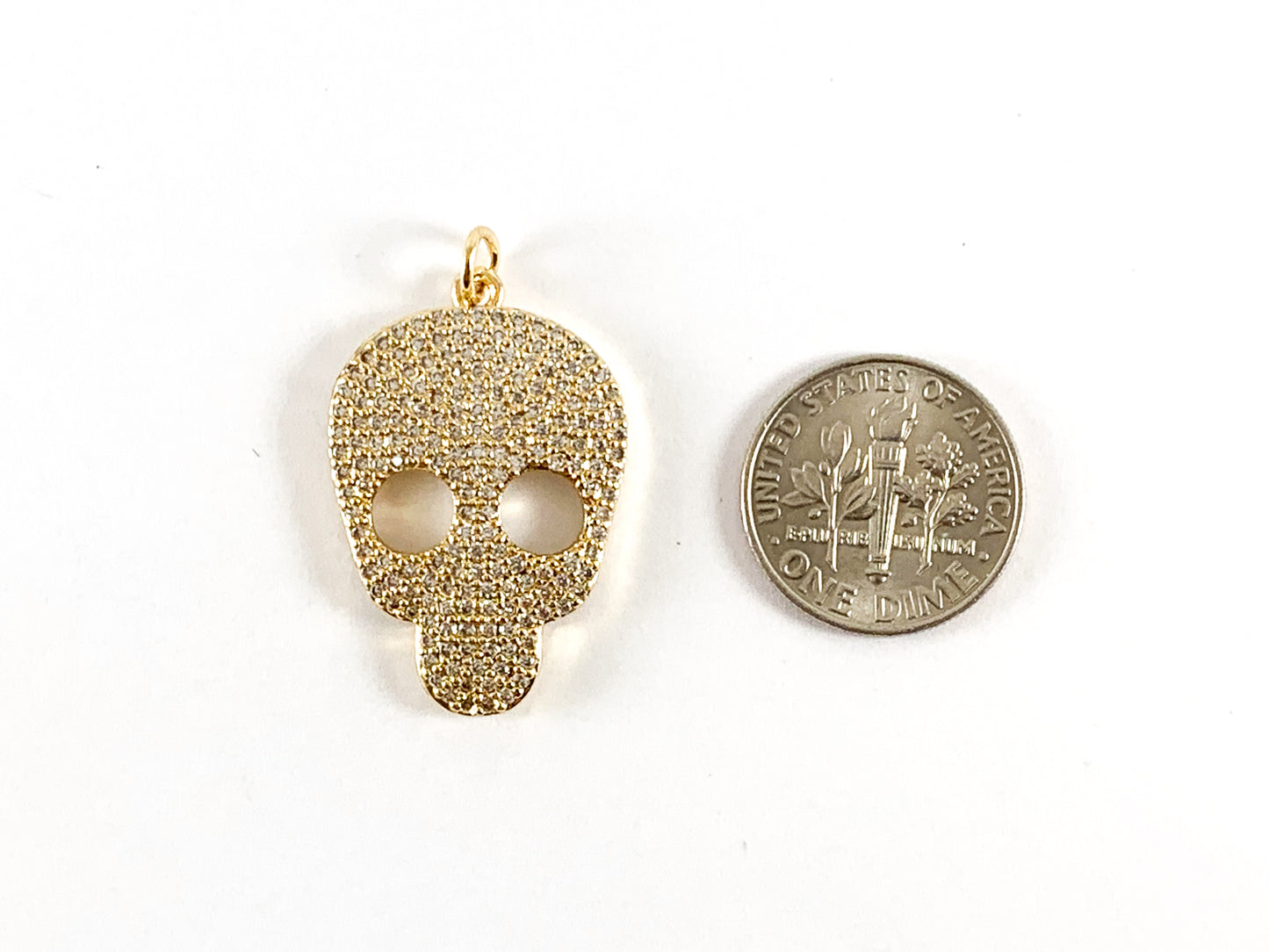 Real Gold 18K/Antique Silver Plated Micro CZ Pave Rhinestone Skull Pendant Charm Over Brass 3pcs