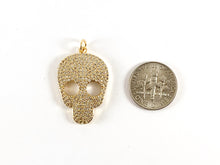 Load image into Gallery viewer, Real Gold 18K/Antique Silver Plated Micro CZ Pave Rhinestone Skull Pendant Charm Over Brass 3pcs
