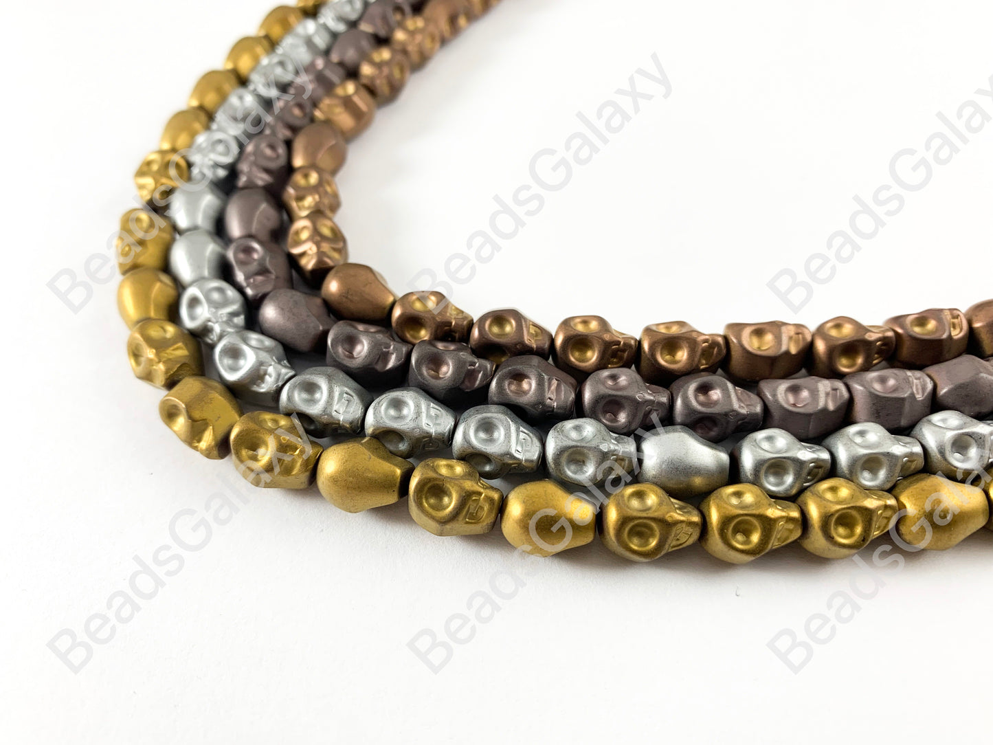 Matte Hematite Skull Beads Around 15"-16"