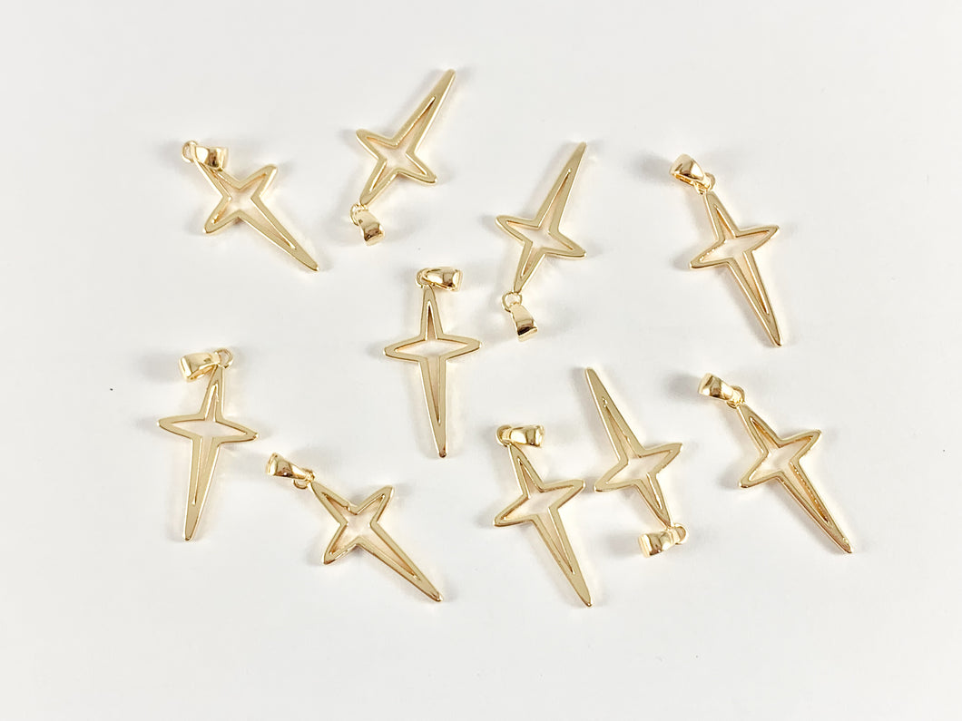 Gold Plated Cross Charms Pendants in 18K gold plated Copper 10pcs