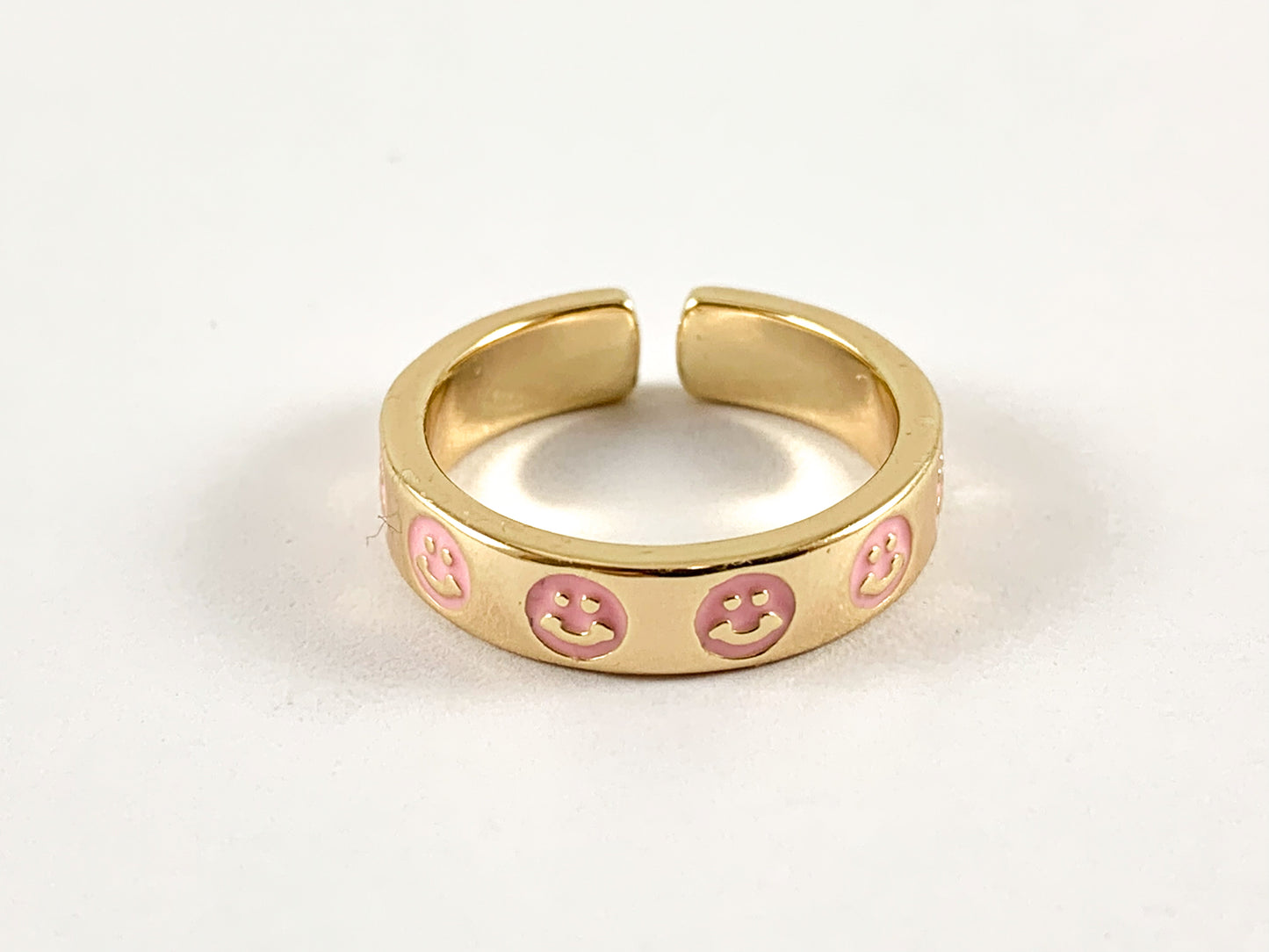 Anillo con múltiples caras sonrientes y esmalte chapado en oro real de 18 quilates, 4 piezas