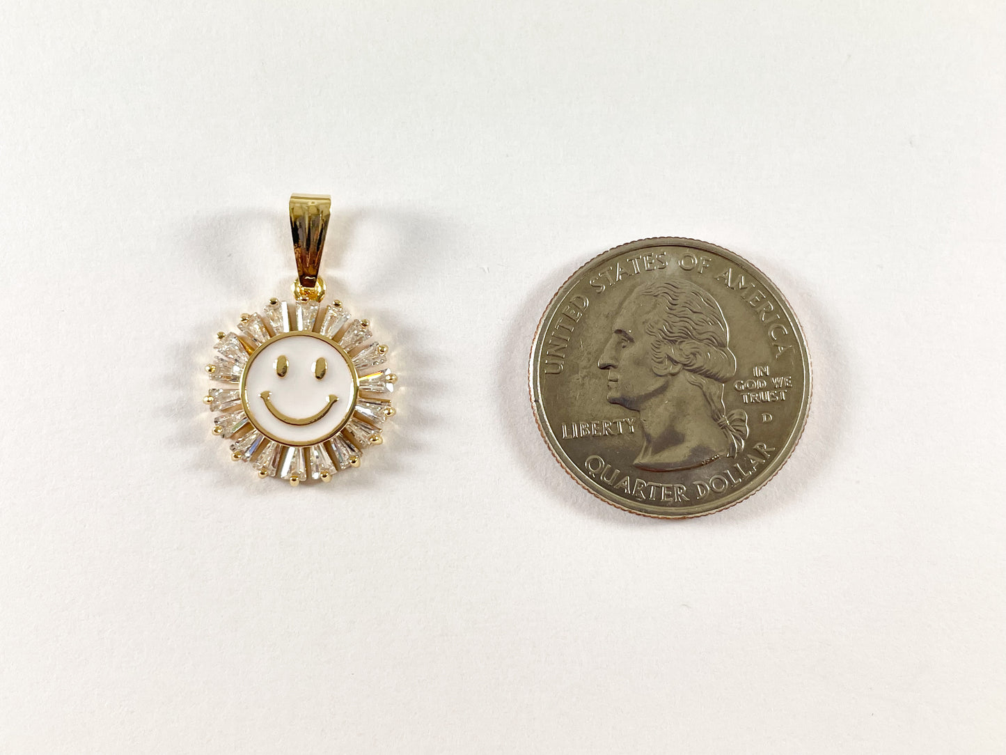 Real 18K Gold Plated CZ Pave Baguette Enamel Pastel Smiley Face Charm Pendant Over Brass 6pcs