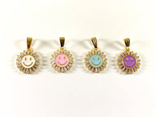 Load image into Gallery viewer, Real 18K Gold Plated CZ Pave Baguette Enamel Pastel Smiley Face Charm Pendant Over Brass 6pcs
