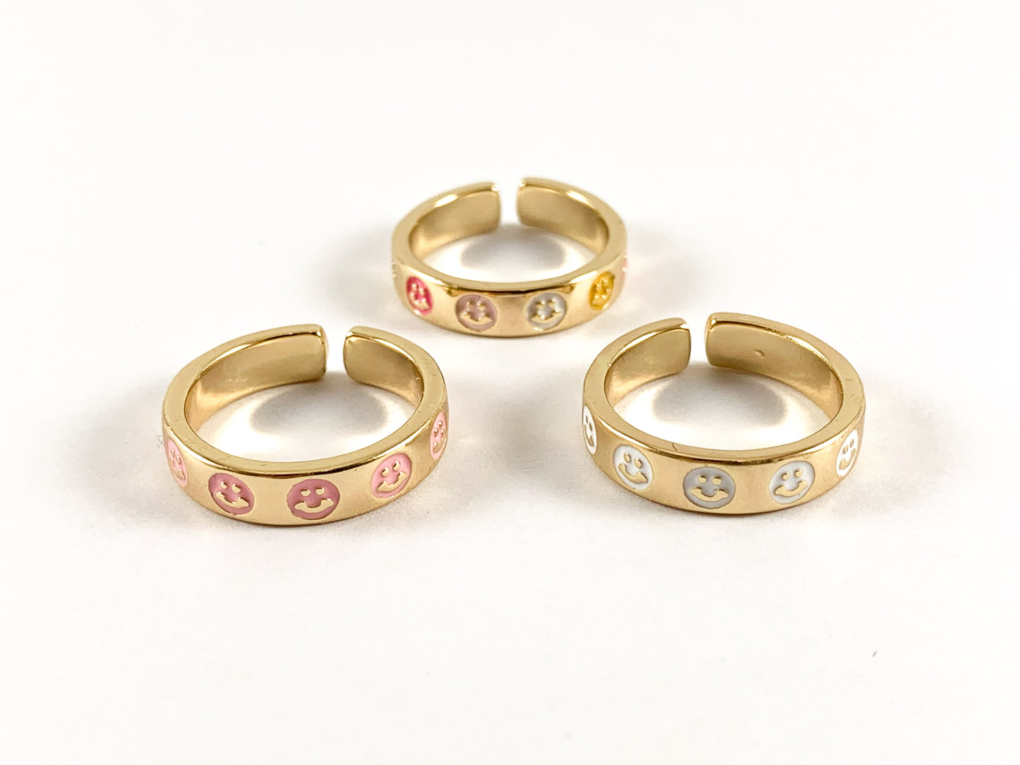 Anillo con múltiples caras sonrientes y esmalte chapado en oro real de 18 quilates, 4 piezas